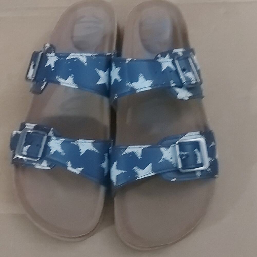 Mad Love Keava Americana Blue/White Footbed Sandals 9 Holiday Prints Casual Twee